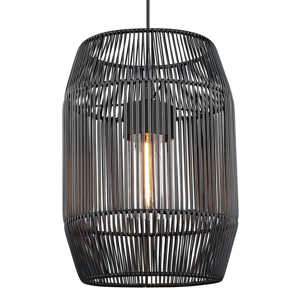 Golden Lighting 6073-O1P NB-BCW Seabrooke 1 Light Pendant - Outdoor in Natural Black with Black Composite Wicker Shade